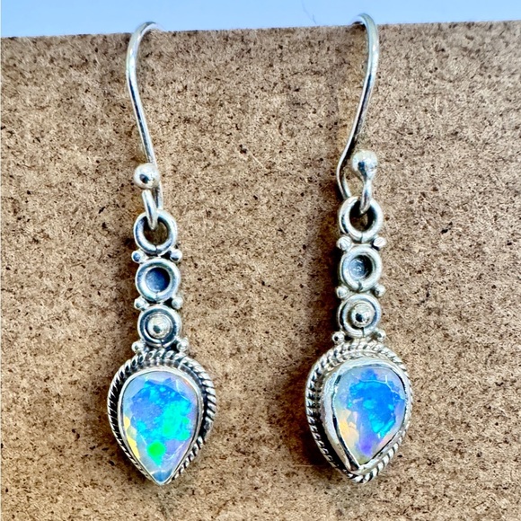 Natural Opal Handmade Sterling Silver Earrings (1.25”) - Picture 3 of 8